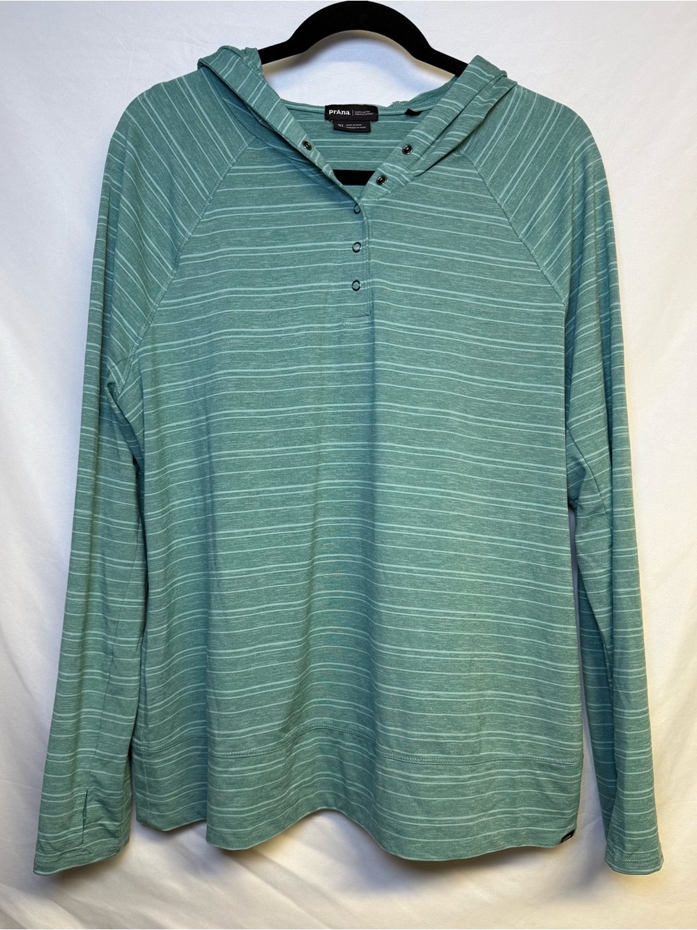Prana Men's Teal Striped Hooded Henley Pullover